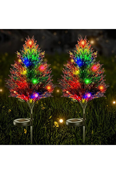 MagExpert Set de 2 mini brazi de Crăciun decorați cu lumini LED și panou solar