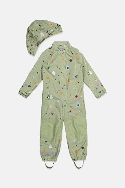 Tchibo Kids Boy 2 Pieces Hooded Long Sleeve Allover Printed Rain Romper, Green
