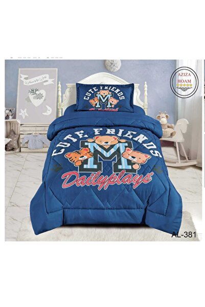 FABRIC لحاف أطفال/نفر بتصميم Cute Friends بلون الأزرق الداكن. 3 قطع وسادة تسا...