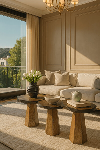 Simillo Home&Living Doğal Ceviz Renkli Mantar Sehpa 3’lü Ahşap Zigon ve Fisko...