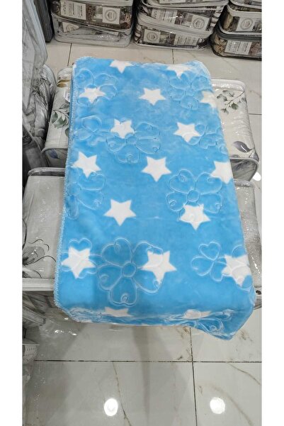 FABRIC بطانية أطفال فرو ناعم $110 \times 140$ سم بنقوش نجوم وأزهار بلون الأزر...
