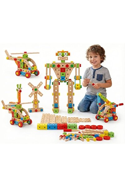 AURALIV Wooden Construction Set 73 Pieces Montessori DIY Toy, Creativity & 3D Constructions