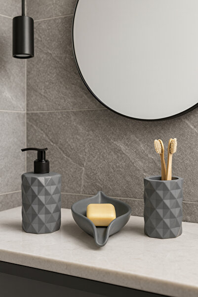 Zigzag Home Διακοσμητικό σετ μπάνιου 3 τεμαχίων με μοτίβο διαμαντιών σε στυλ ...