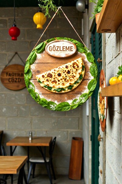 Nod Gözleme Görselli İpli Ahşap Kapı Duvar Süsü, Lokanta Cafe Mutfak Dekoratif Tablo