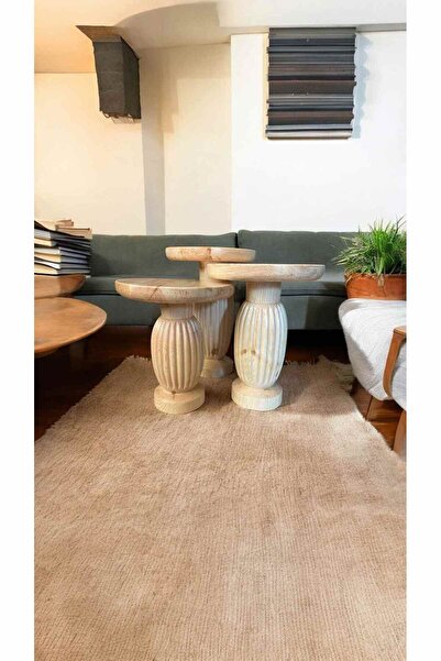 Simillo Home&Living Naturel Renk Ahşap Yan Sehpa 3’lü Set Fiskos Zigon Takımı