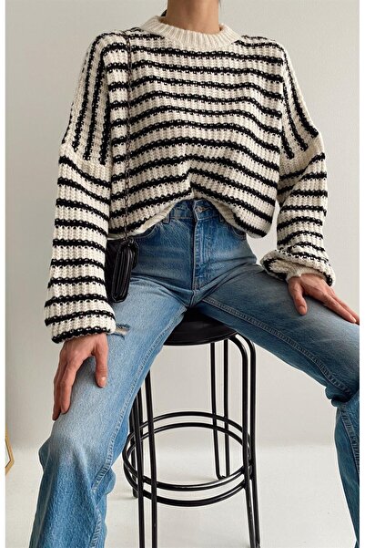 mf venessa Pulover oversize cu dungi de damă
