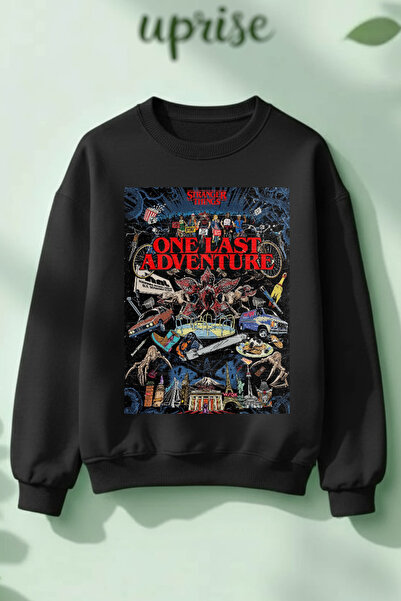 Vordevia Hanorac Stranger Things One Last Adventure cu imprimeu din bumbac 3 fire B guler rotund O supradimensionat