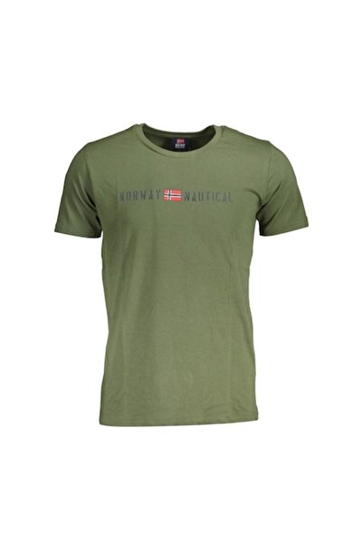 Norway Tricou bărbătesc, Norvegia, Logo liniar, Bumbac, Verde militar, M (INTL)