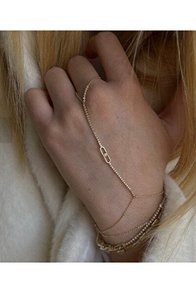 Xui Pinterest Trend Marka Model Taşlı -Taş Detaylı Ve Zincir Detaylı Gold Kad...