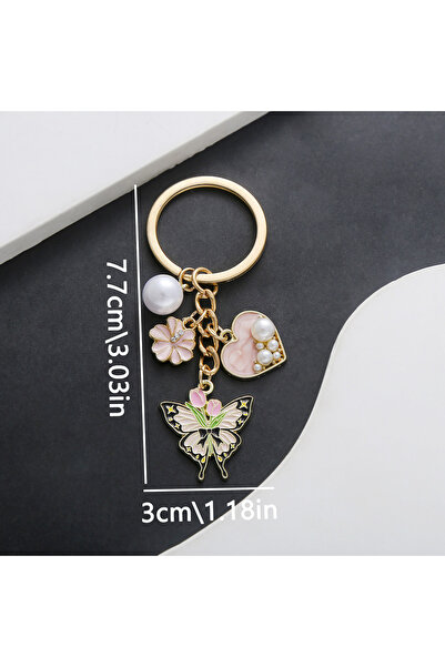 Hilosh Butterfly Heart Flower and Pearl Figured Keychain and Bag Accessory