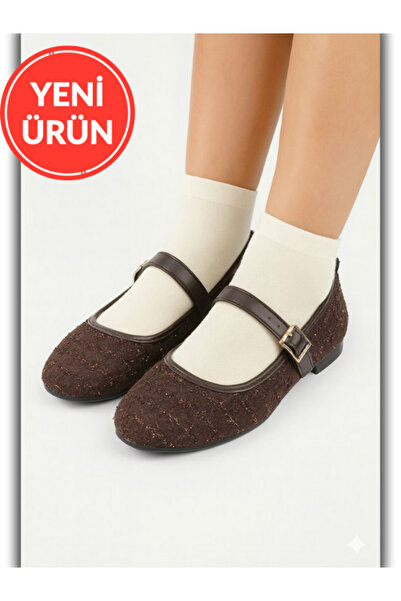 STOCON Balerini din țesătură tweed, cu cataramă elegantă, talpă ortopedică, pantofi casual, pantofi de birou STC1198