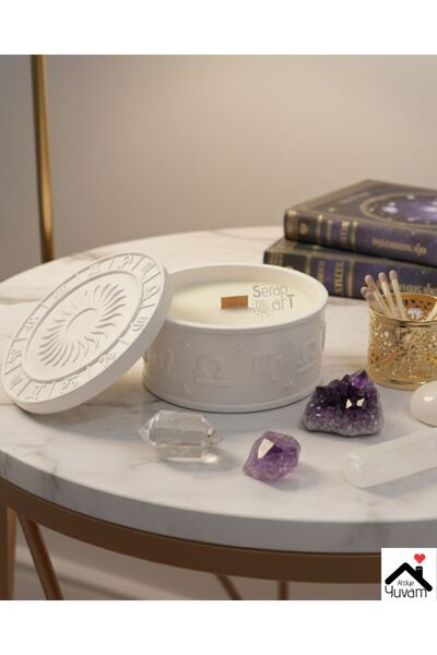 Serap Art HANDMADE | ELYAPIMI Burç Kabartmalı Beton Mum | Güneş Kapaklı | %10...