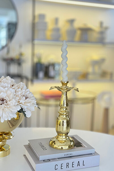 Shura Homeware Palmiye Şamdan Gold Metal Dekoratif Şamdan Ev Dekoru