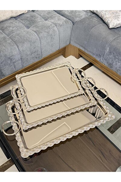 aljahwari 3-piece serving tray set, matte nickel