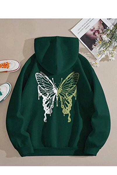 Mayer Butik Butterfly Printed Oversized Hooded Unisex Sweatshirt