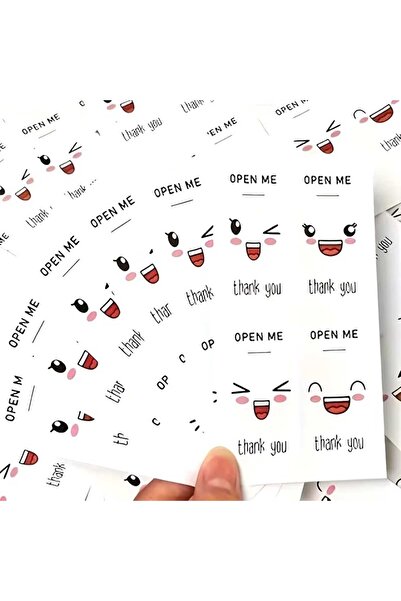 Store 100 Adet Gülen Yüzlü Thank You Etiketi - Hediye, Kargo, Paketleme Stickerı