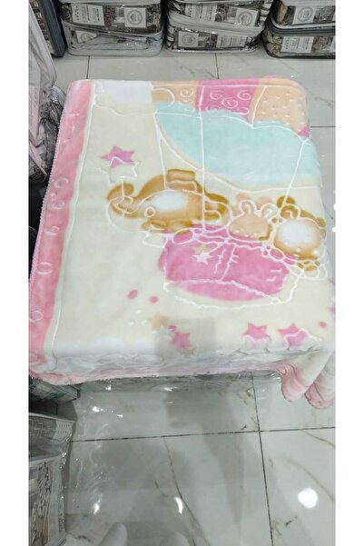 FABRIC بطانية أطفال فرو ناعم $110 \times 140$ سم بتصميم الدب في منطاد بلون ال...