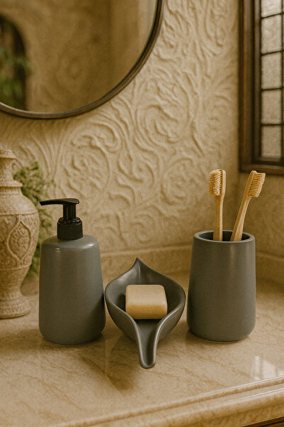 Zigzag Home Set de baie decorativ în stil boem, model oval, dozator de săpun lichid, dozator de săpun solid, set de suport pentru periuță de dinți