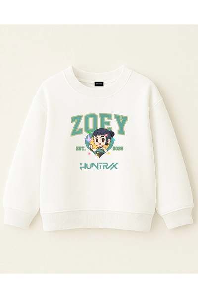 fasardi Kpop Demon Hunters Huntrix Zoey Printed Oversized 3 Thread Non-Shardons Long Sleeve Girls' Sweatshirt