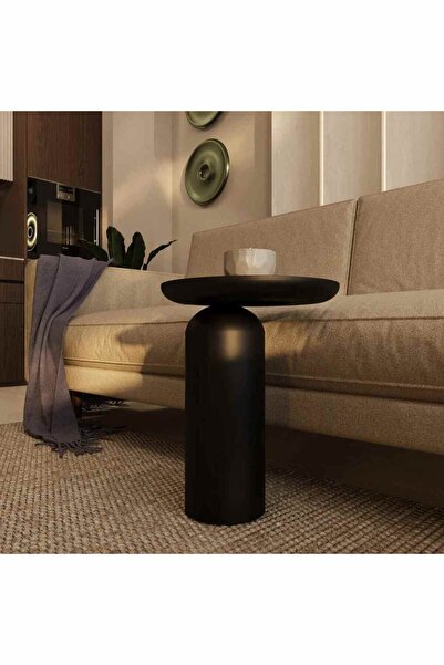 Simillo Home&Living Masif Ahşap Siyah Renk Yan Sehpa Tekli Mantar Sehpa Tasarımı