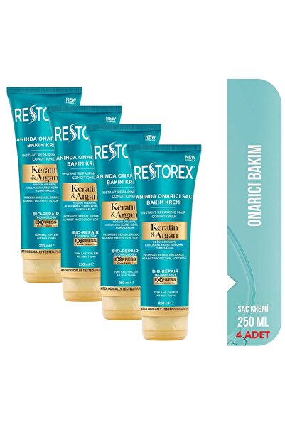 Restorex Keratin & Argan Onarıcı Saç Bakım Kremi 4x250 Ml - Yıpranmış Ve Hasa...