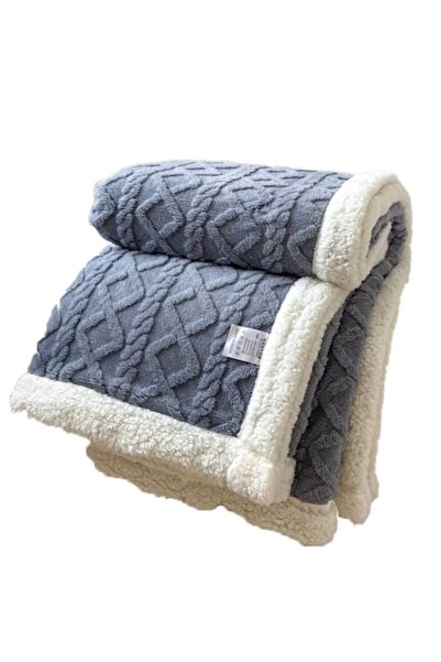 Neco Double thick Cocolino blanket, super soft knit with fur, Neco, 200 x 230 cm, Blue