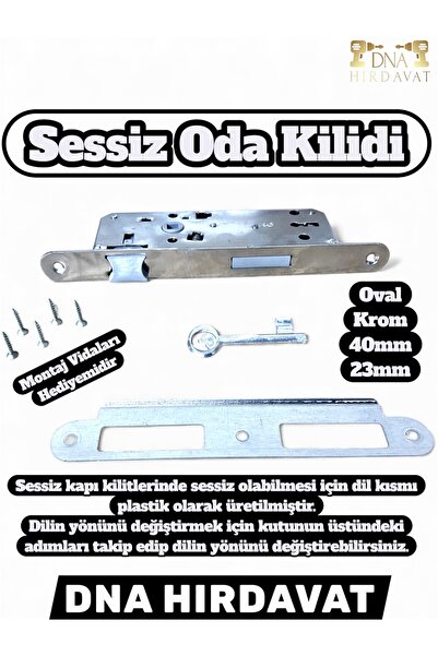 DNA HIRDAVAT Sessiz Krom Oval Oda Kilidi 40mm-23mm (Anahtar Dahil)