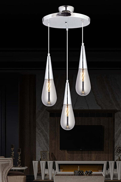 Vera Lighting Damla 3'lü Komple Krom Yuvarlak Avize