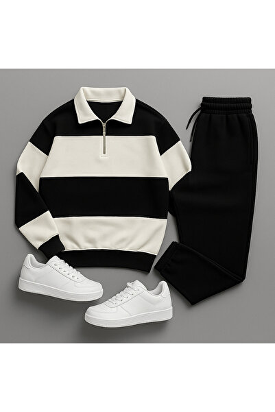 tetramoda Three Thread Zippered Polo Neck Tracksuit Set