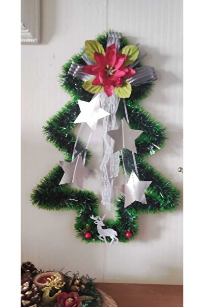 HS Dizayn Ahşap detaylı, Noel babalı yılbaşı ağaci kapı süsü,duvar süsü,