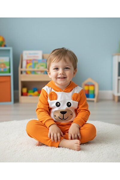 FURYATEX Boy's Hooded Teddy Bear Printed Sweat Tracksuit Two-Piece Bottom and...