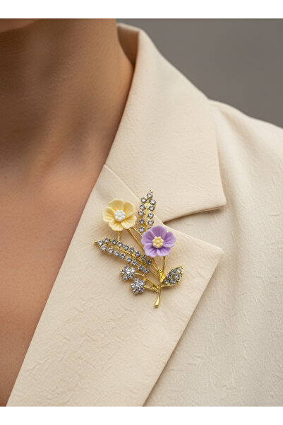 GKCBijoux Pastel Çiçekli Broş - Renkli Çiçek Figürlü Zarif Yaka İğnesi