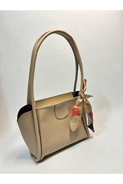 Beshora Garcia Dark Beige Matte Scarf Detailed Women's Hand and Shoulder Bag