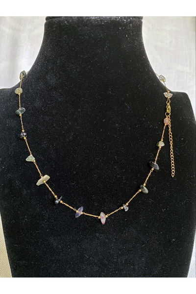 Bade Row Natural Stone Exquisite 316L Steel Gold Color Women Necklace