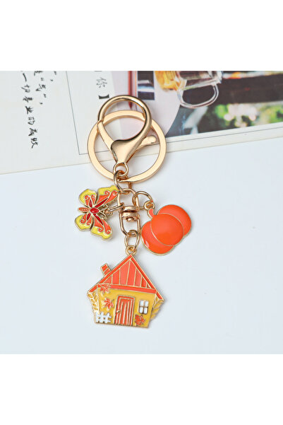 Hilosh Ev Figürlü Kelebek ve Balon Detaylı Altın Renk Anahtarlık ve Çanta Aks...