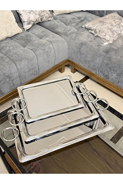 aljahwari 3-piece serving tray set, shiny silver