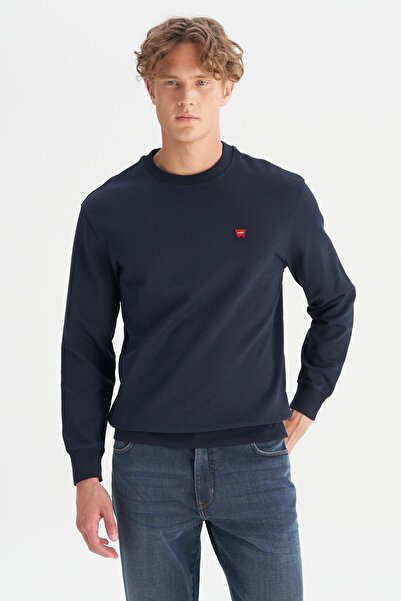 WRANGLER Crew Neck Navy Blue Men's Sweatshirt W2520255410 Navy Blue Sweatshirt