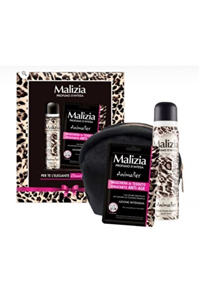 Malizia Gift Set - Animalier Seduction Perfume Deodorant 100 ml + Anti-Age Face Sheet Mask + Velvet
