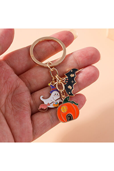 Hilosh Witch Ghost Bat Pumpkin Gold Color Halloween Keychain and Bag Accessory