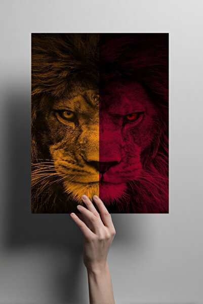 Metalino Aslan Temalı Sarı Kırmızı Metal Poster – Taraftar Dekoratif Duvar Ta...