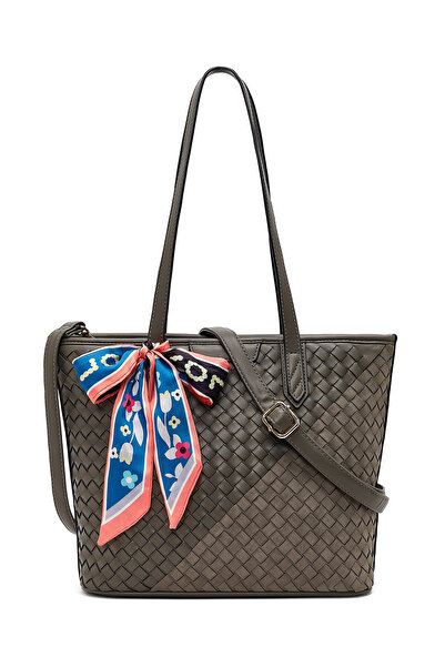 Derimod Women's Gray Long Strap Knitted Shoulder Bag with Accessories 25Wbd266229