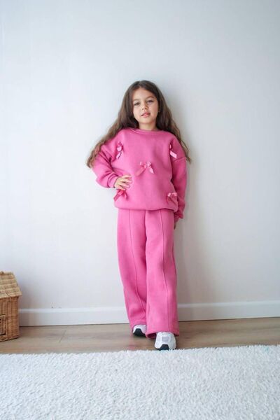 HÜMAKİDSWEAR طقم رياضي بناتي بفيونكة وردية