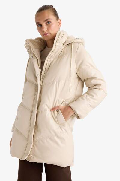 DeFacto Waterproof Relax Fit Hooded Faux Leather Parka F2884Ax26Sp