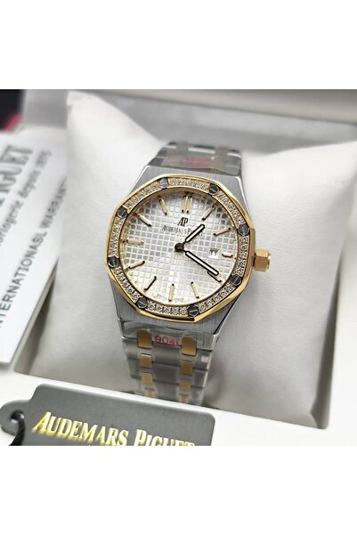 audemars ساعة بيجيه رويال أوك - فضية/ذهبية، مرصعة بالأحجار