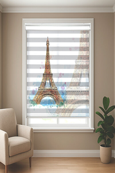 DOKUPER EYFELL DİJİTAL BASKILI ZEBRA PERDE-COCUK ODASI-STOR PERDE