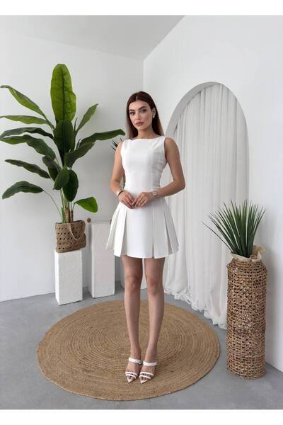 ETİKAFASHION Halter Yaka Pileli Mini Elbise