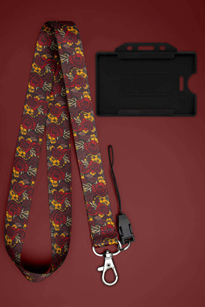 Apptakı Kırmızı Gül Boyun İpi Boyun Askı İpi Boyun Askısı ve Kartlık - ASS0251