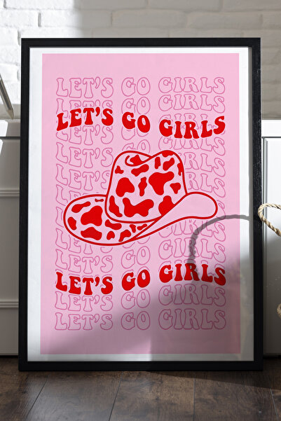 Duvarda Αφίσα Let's Go Girls με φυσικό ξύλινο πλαίσιο, διακοσμητικό ροζ πίνακ...
