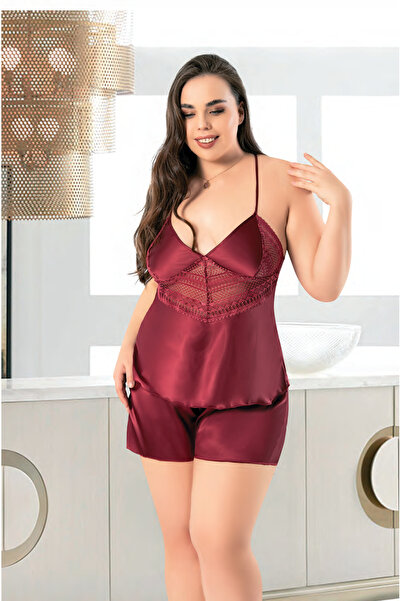 euro click Red Lace Satin Shorts Pajama Set Plus Size Nightwear Tank Top Shor...