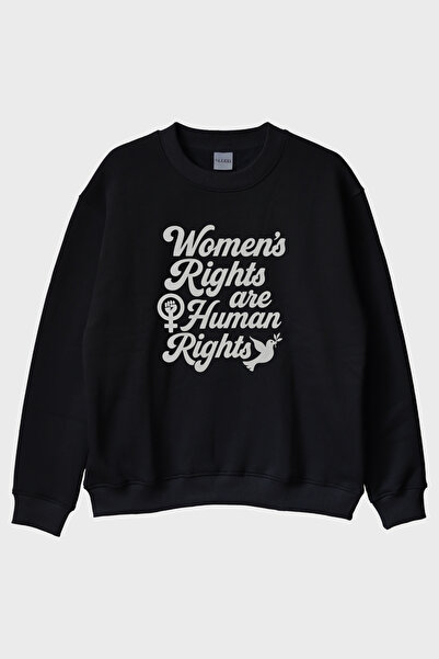 Generic Brand Women's Rights Printed Feminist Black Crew Neck Sweatshirt